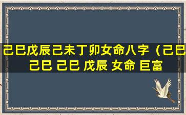 己巳戊辰己未丁卯女命八字（己巳 己巳 己巳 戊辰 女命 巨富）